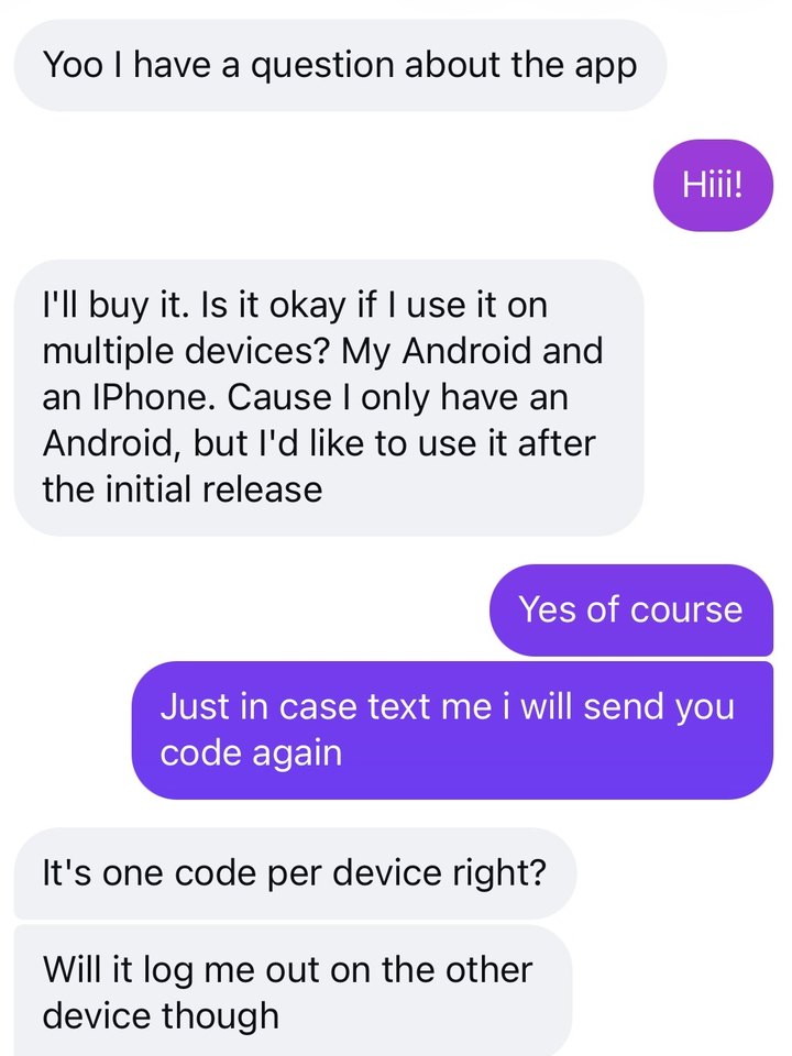 A person says they will buy it and asks whether they can use it on both their Android and an iPhone.